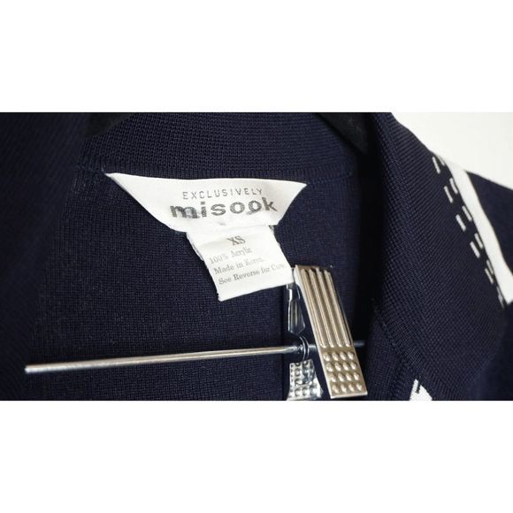 Exclusively Misook Size XS Navy Blue White‎ Trim Open Front Knit Cardigan Jacket - Picture 4 of 7